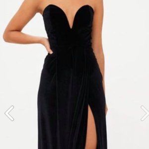 BLACK VELVET DRAPED WRAP DETAIL BANDEAU MAXI DRESS